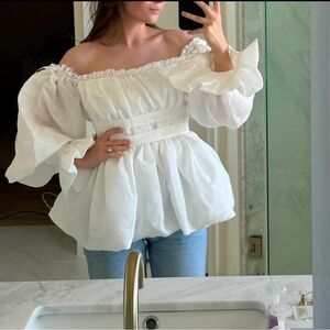 Aje White Off-Shoulder Blouse
